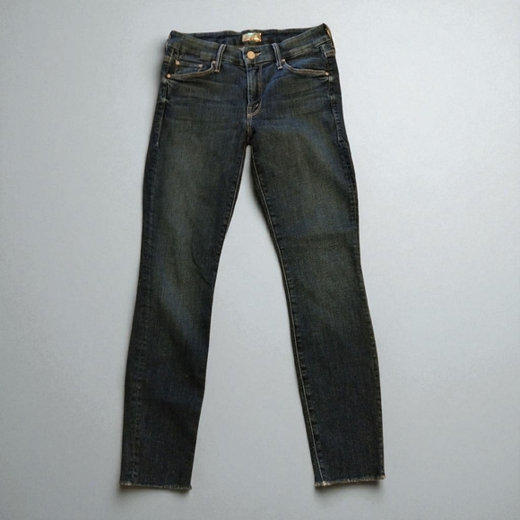 MOTHER Dark Blue Frayed Skinny Jeans